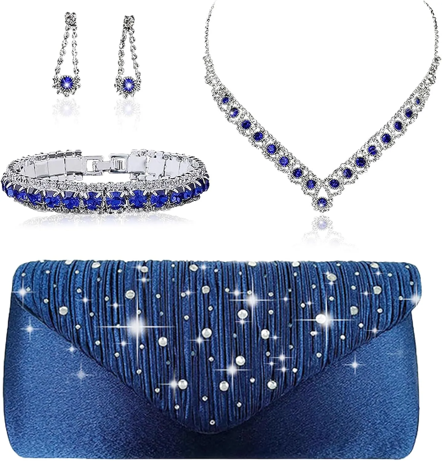 Women Clutch Purse Jewelry Set, Necklace And Earring Sets for Women Including Bracelet Ring Clutch Bag, Elegant Jewelry Set for Evening Wedding Party