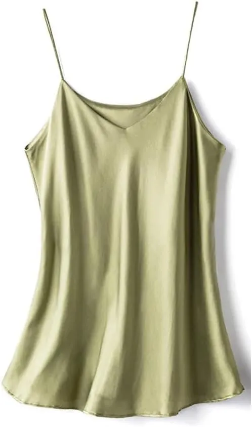 Women Double-Layer Silk Camisole Tops Summer Sexy Spaghetti Strap V-Neck Tanks Vest