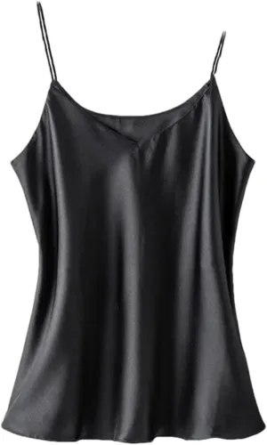 Women Double-Layer Silk Camisole Tops Summer Sexy Spaghetti Strap V-Neck Tanks Vest