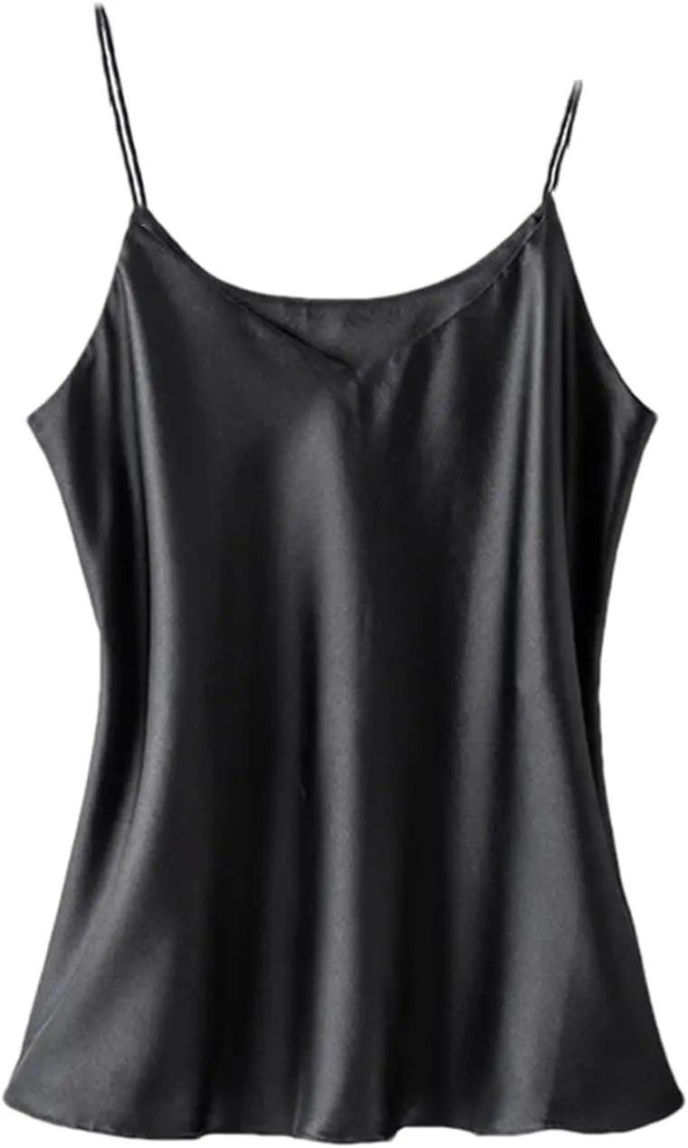Women Double-Layer Silk Camisole Tops Summer Sexy Spaghetti Strap V-Neck Tanks Vest