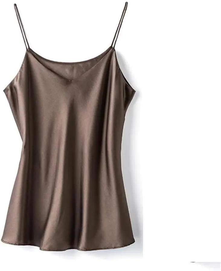 Women Double-Layer Silk Camisole Tops Summer Sexy Spaghetti Strap V-Neck Tanks Vest