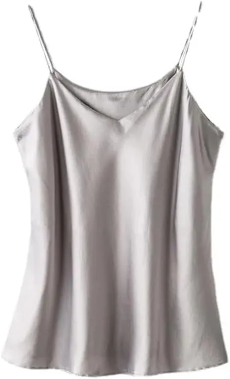 Women Double-Layer Silk Camisole Tops Summer Sexy Spaghetti Strap V-Neck Tanks Vest