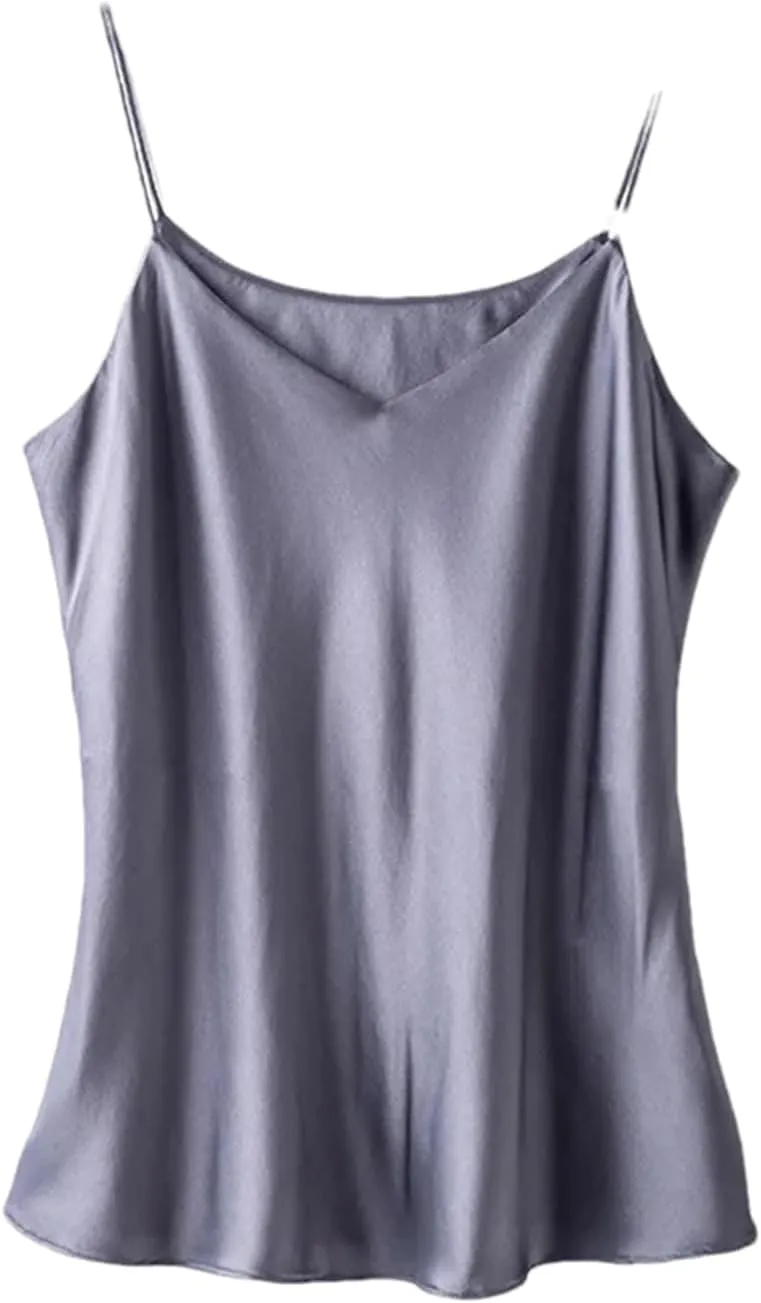 Women Double-Layer Silk Camisole Tops Summer Sexy Spaghetti Strap V-Neck Tanks Vest