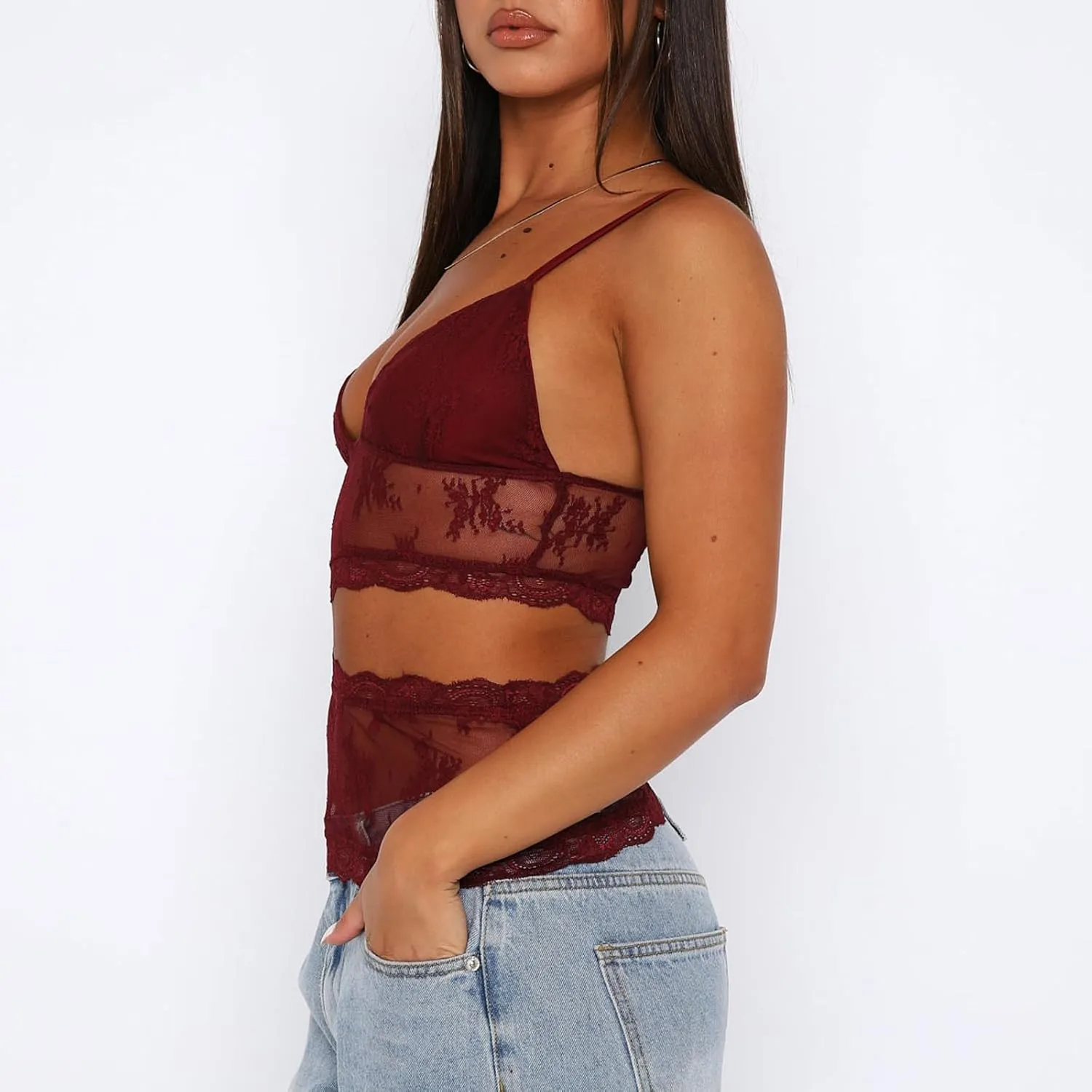 Women Lace Cami Tank Top Floral Mesh Spaghetti Strap Vest Sexy Backless Sleeveless Crop Tops Y2k Going Out Outfits