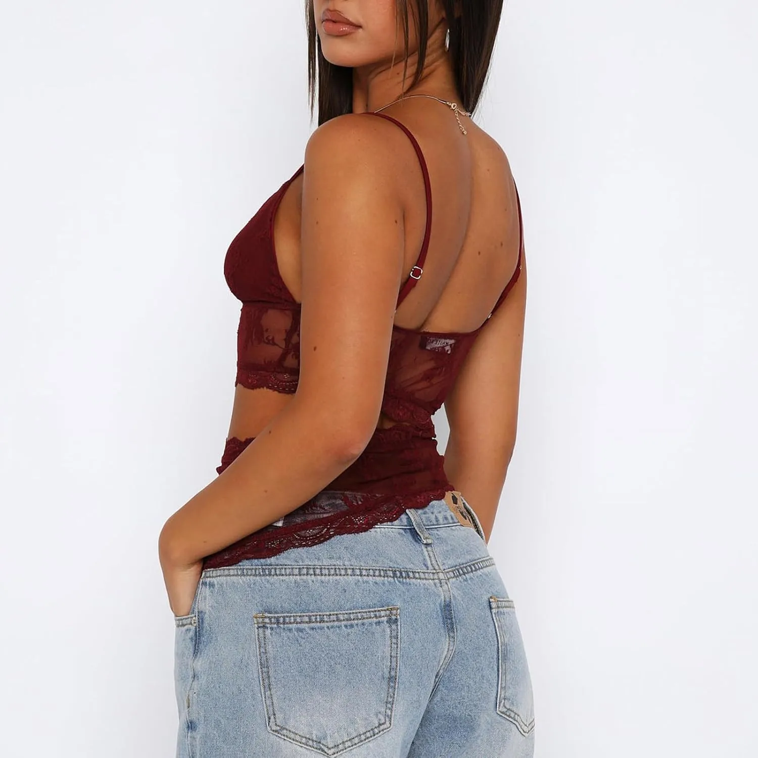 Women Lace Cami Tank Top Floral Mesh Spaghetti Strap Vest Sexy Backless Sleeveless Crop Tops Y2k Going Out Outfits