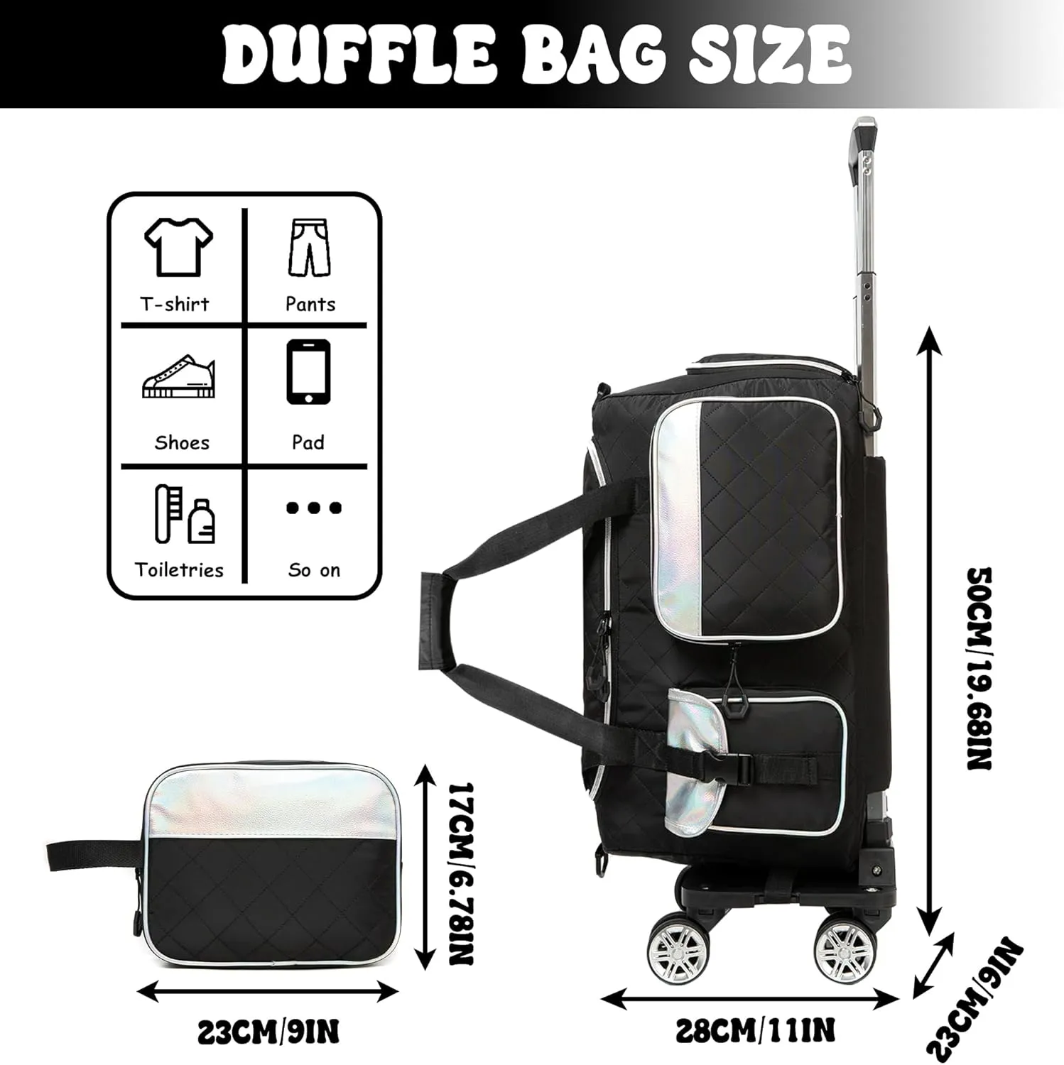 Women Rolling Duffle Bag with Wheels Carry On Duffle Bag with Wheels and Handle Weekender Bag for Women with Shoes Compartment Women Duffle Bag for Travel with Toiletry Bag
