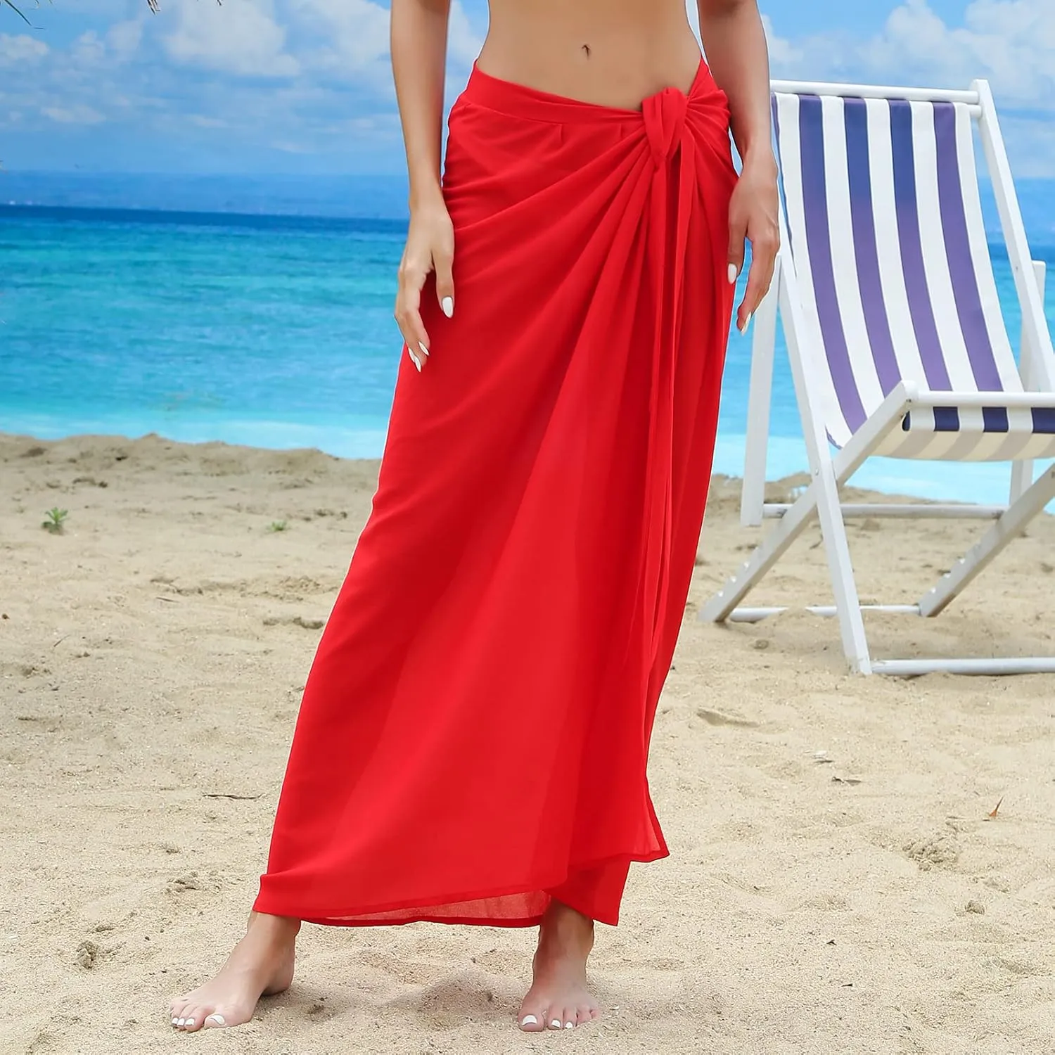 Women Sarong Swimsuit Coverup Chiffon Beach Tie Wrap Skirt Long Bikini Sheer Scarf Bathing Suit
