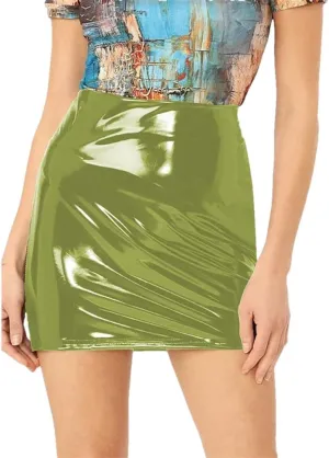 Women Sexy Mini Elastic Waist Skirt Leather Party Wrap Skirt Club High Waist Bodycon Short Skirts