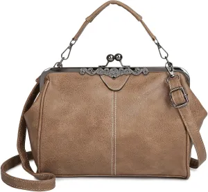 Women Vintage Kiss LockHandbags for Women PU Leather Evening Clutch Satchel Purse Tote, Black