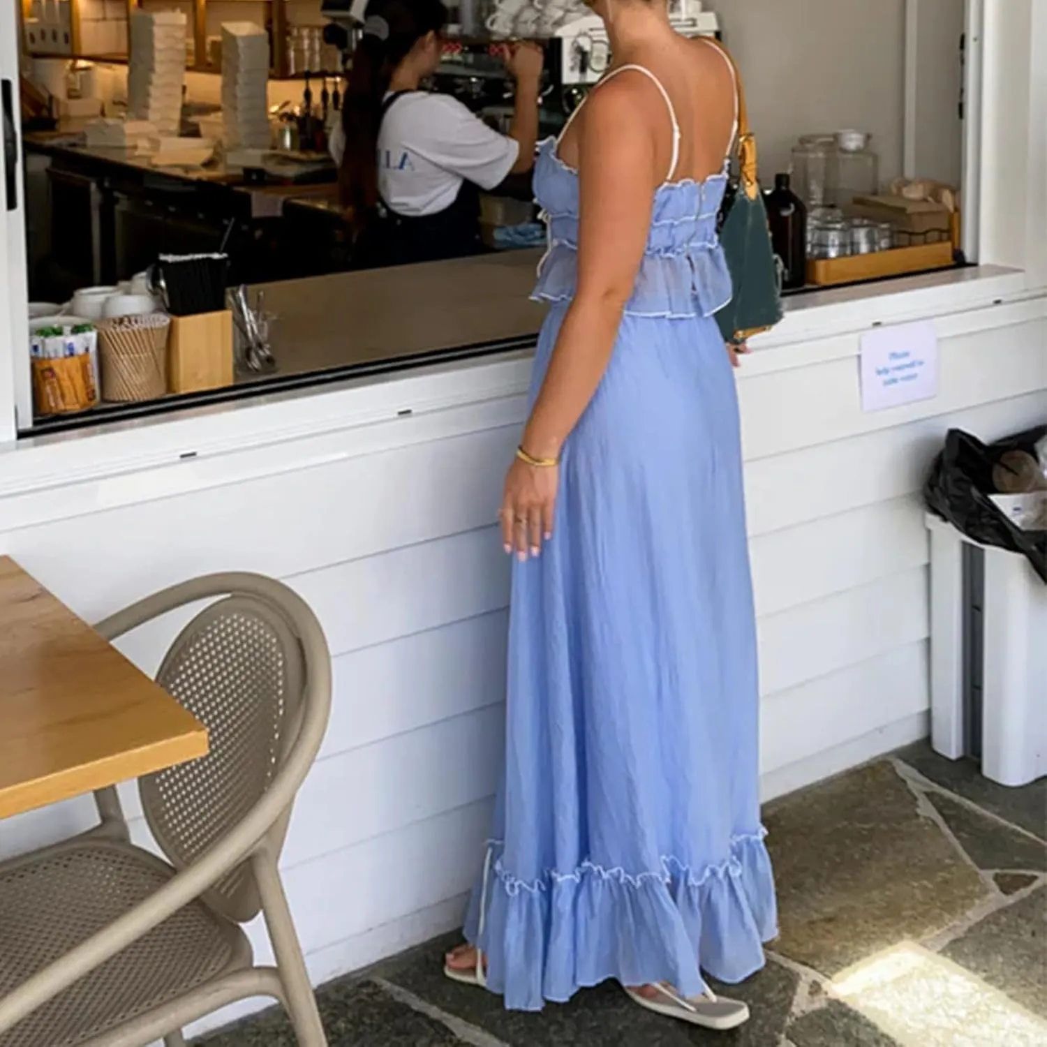 Women Y2k 2 Piece Outfits Ruched Ruffle Front Tie-Up Camisoles and Maxi Skirt Set Tank Top Beachwear