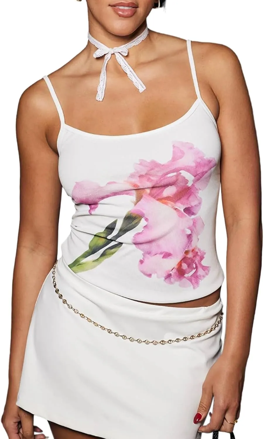 Women Y2k Cami Tank Tops Spaghetti Strap Floral Print Crop Top Summer Slim Fit Aesthetic Going Out Tops