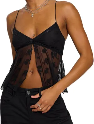 Women Y2k Floral Mesh Cami Vintage Layered Ruffle Hem Lace Camisoles Sleeveless V Neck Spaghetti Strap Sexy Tank Top