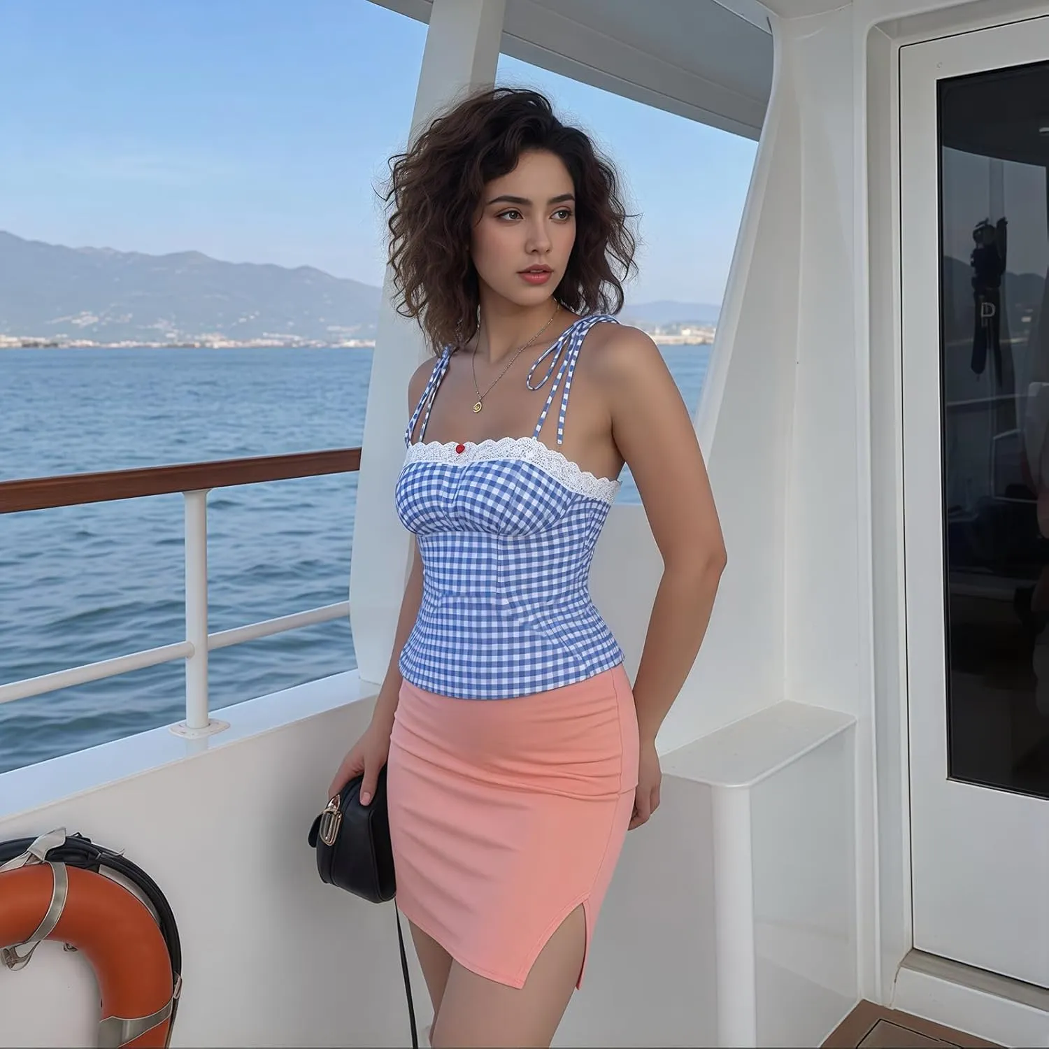 Women Y2k Plaid Tank Tops Tie Shoulder Lace Trim Cami Top Aesthetic Summer Going Out Camisoles