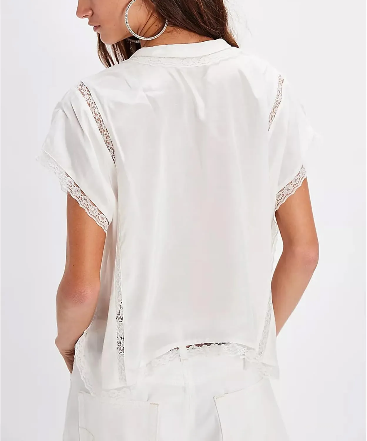 Women Y2k Sheer Lace Trim Button Up Tank Tops Cute Front Tie Up V Neck Going Out Blouse Shirts Vest Summer
