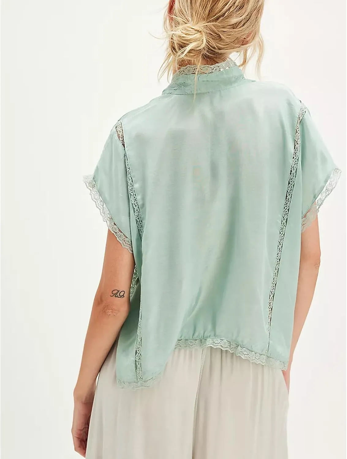 Women Y2k Sheer Lace Trim Button Up Tank Tops Cute Front Tie Up V Neck Going Out Blouse Shirts Vest Summer