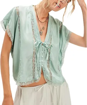Women Y2k Sheer Lace Trim Button Up Tank Tops Cute Front Tie Up V Neck Going Out Blouse Shirts Vest Summer