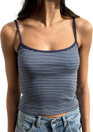 Women Y2K Stripe Print Camisole Preppy Spaghetti Strap Scoop Neck Tank Tops Aesthetic Sleeveless Crop Tops