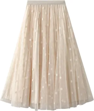 Women's A Line Fairy Elastic Waist Tulle Midi Skirt High Waist Skirts Mesh Dress Fashion Skirts for Women 2024