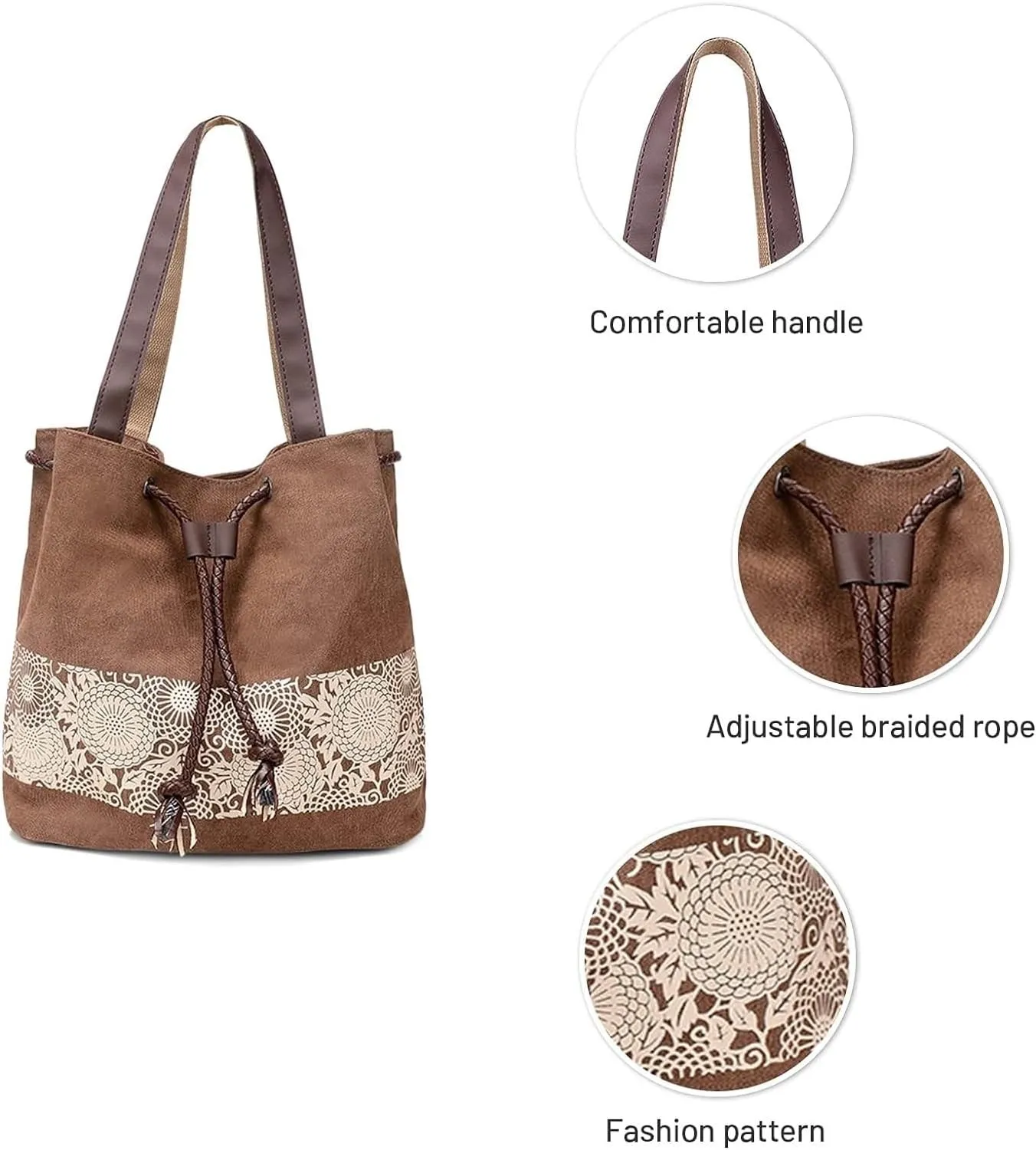 Womens Canvas Handbag Ladies Shoulder Bags Top Handle Bags Drawstring