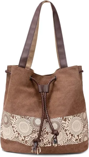 Womens Canvas Handbag Ladies Shoulder Bags Top Handle Bags Drawstring
