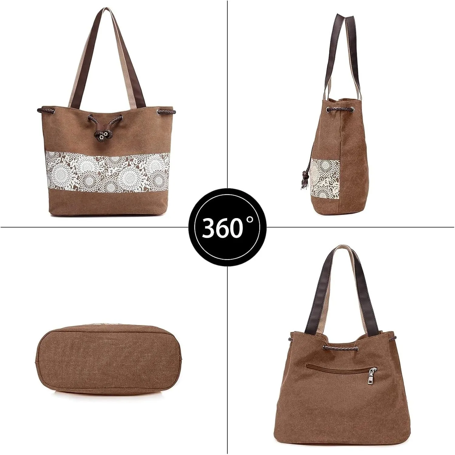 Womens Canvas Handbag Ladies Shoulder Bags Top Handle Bags Drawstring