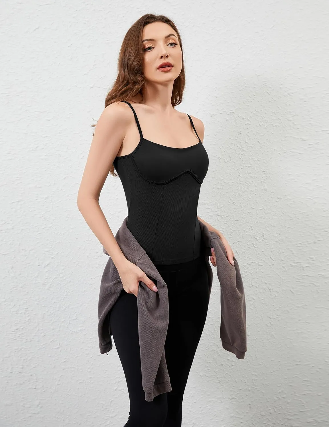Womens Corset Tank Tops Sexy Slim Fit Adjustable Spaghetti Strap Tank Top Summer Square Neck Skinny Camisole Tops