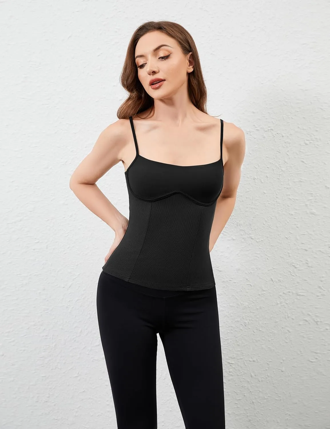 Womens Corset Tank Tops Sexy Slim Fit Adjustable Spaghetti Strap Tank Top Summer Square Neck Skinny Camisole Tops
