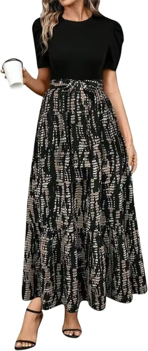 Womens Floral Printed Long Flowy Dresses with Pockets Ruffle Short Sleeve 2025 Dresses Summer Casual Maxi Dress