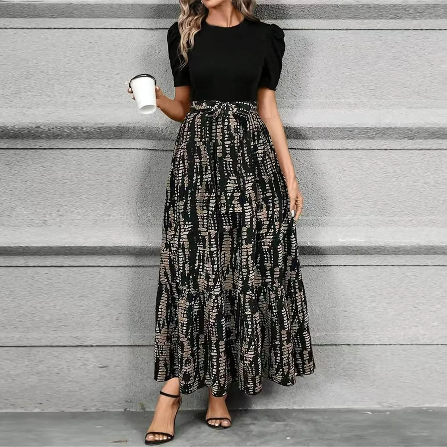 Womens Floral Printed Long Flowy Dresses with Pockets Ruffle Short Sleeve 2025 Dresses Summer Casual Maxi Dress