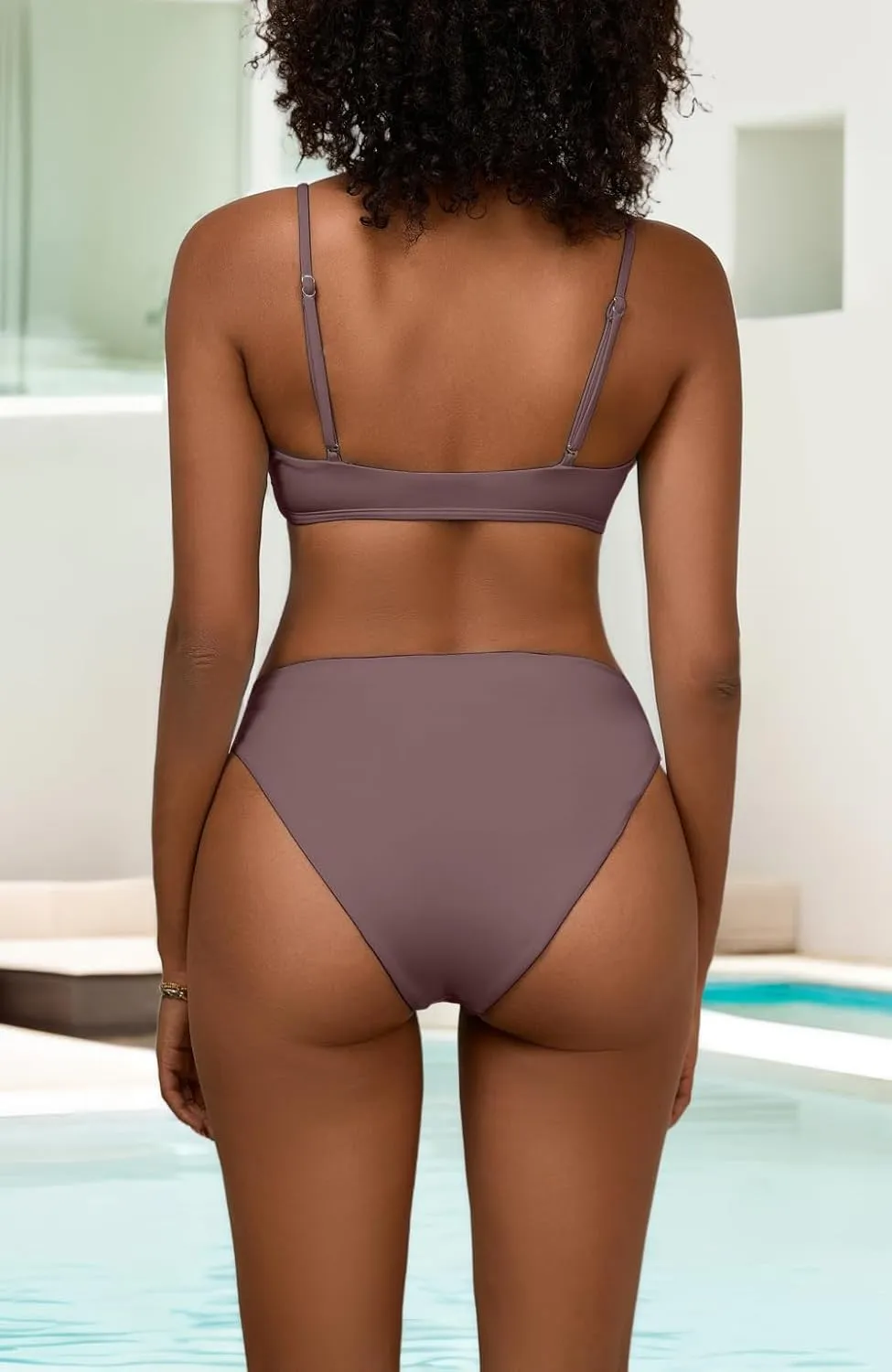 Women's High Waisted Bikini Sets Sexy V Neck Push Up Triangle Swimsuits 2 Piece High Cut Bathing Suits