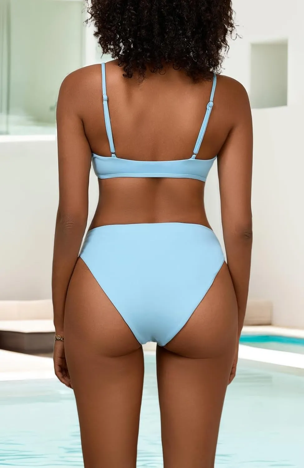 Women's High Waisted Bikini Sets Sexy V Neck Push Up Triangle Swimsuits 2 Piece High Cut Bathing Suits