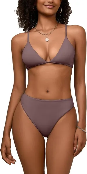 Women's High Waisted Bikini Sets Sexy V Neck Push Up Triangle Swimsuits 2 Piece High Cut Bathing Suits