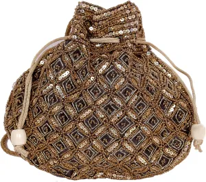 Women's Indian Sequence Potli Bag, Wedding Purse/Jewelry Purse (Base Color- Black)