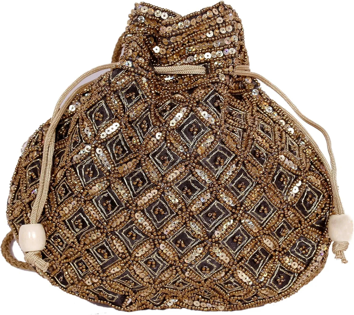 Women's Indian Sequence Potli Bag, Wedding Purse/Jewelry Purse (Base Color- Black)