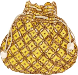 Women's Indian Sequence Potli Bag, Wedding Purse/Jewelry Purse (Base Color- Yellow)