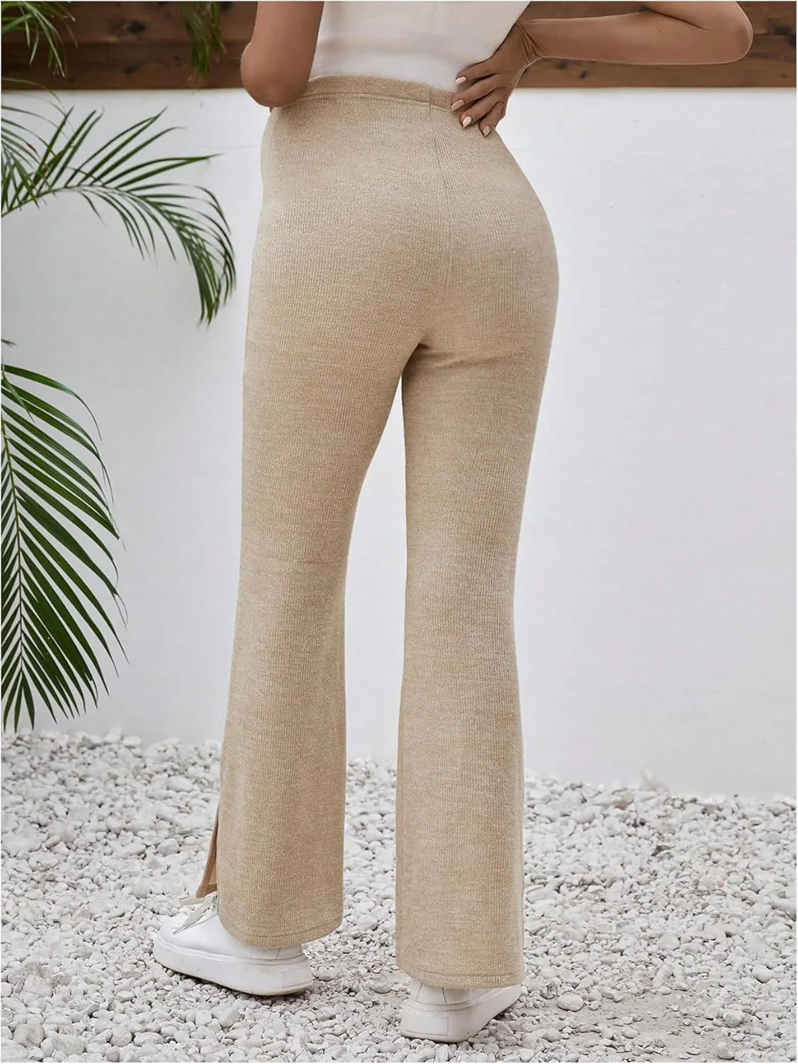 Women's Maternity Flare Leg Pants Elastic High Waist Pants Split Hem Pregnancy Trousers