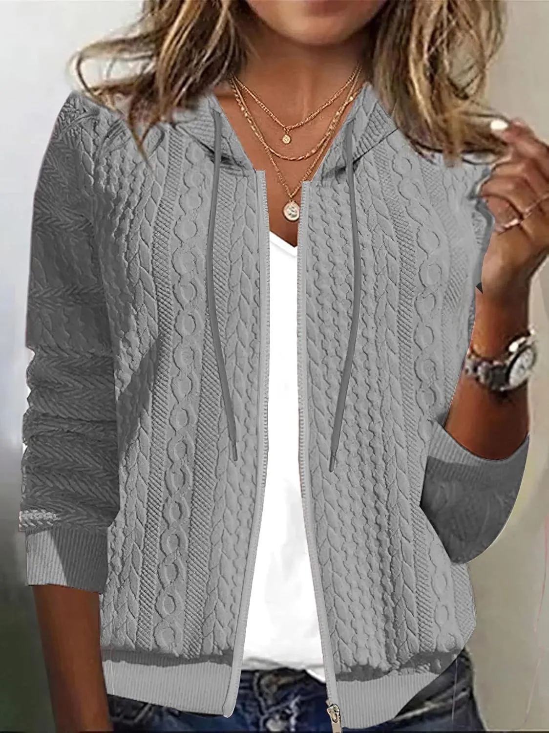 Women's Oversized Zip Up Hoodies Sweatshirts Sweater Casual Fall Winter Drawstring Jackets Cardigan