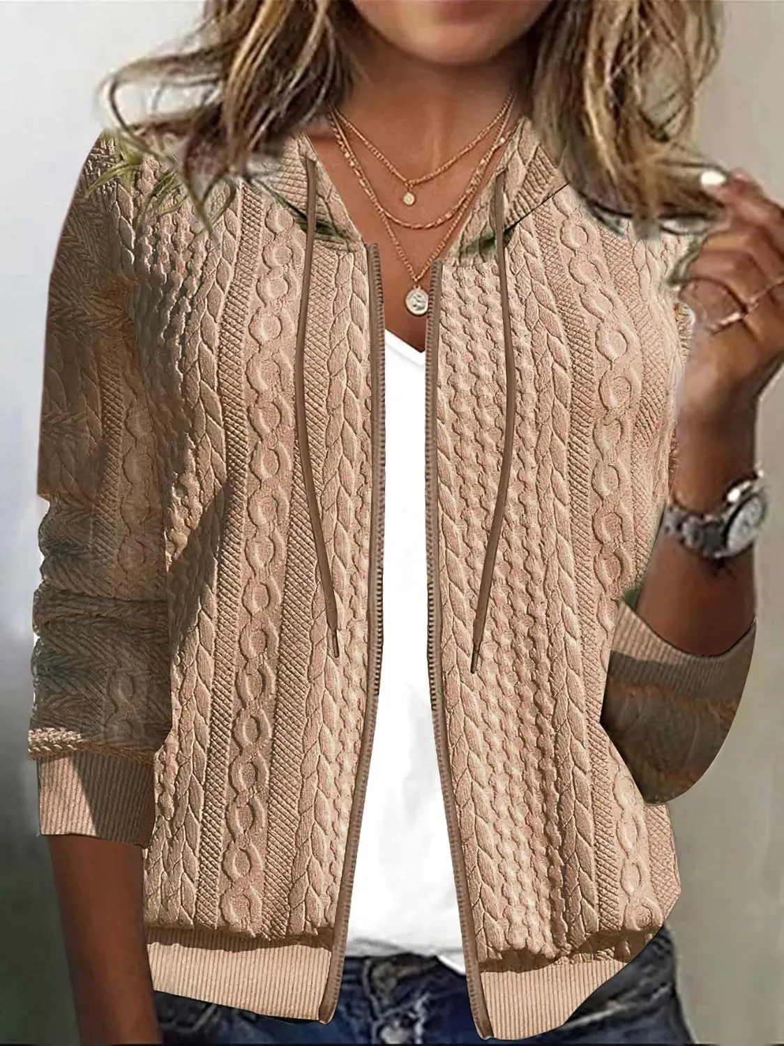 Women's Oversized Zip Up Hoodies Sweatshirts Sweater Casual Fall Winter Drawstring Jackets Cardigan