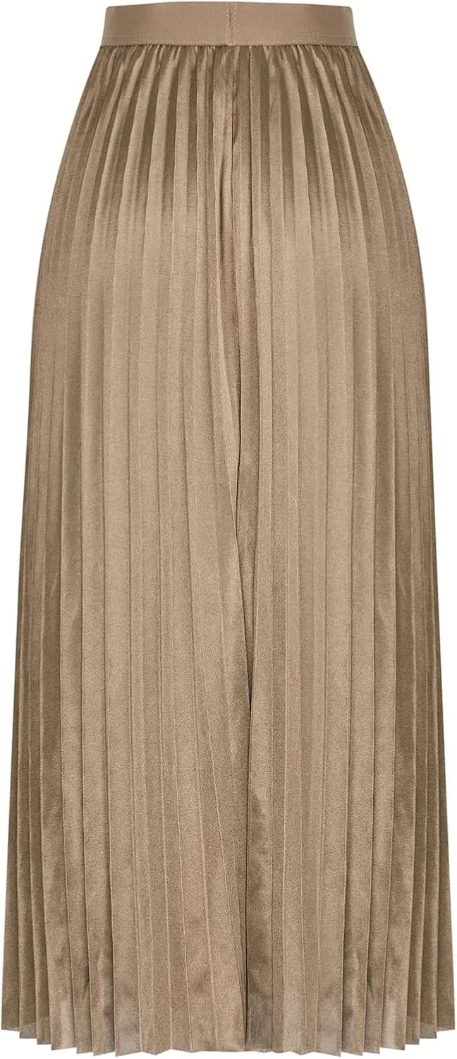 Women's Plain Satin Pleated Skirt Fashion Elastic Waist Elegant Long Skirt Summer Trendy Going Out Dress
