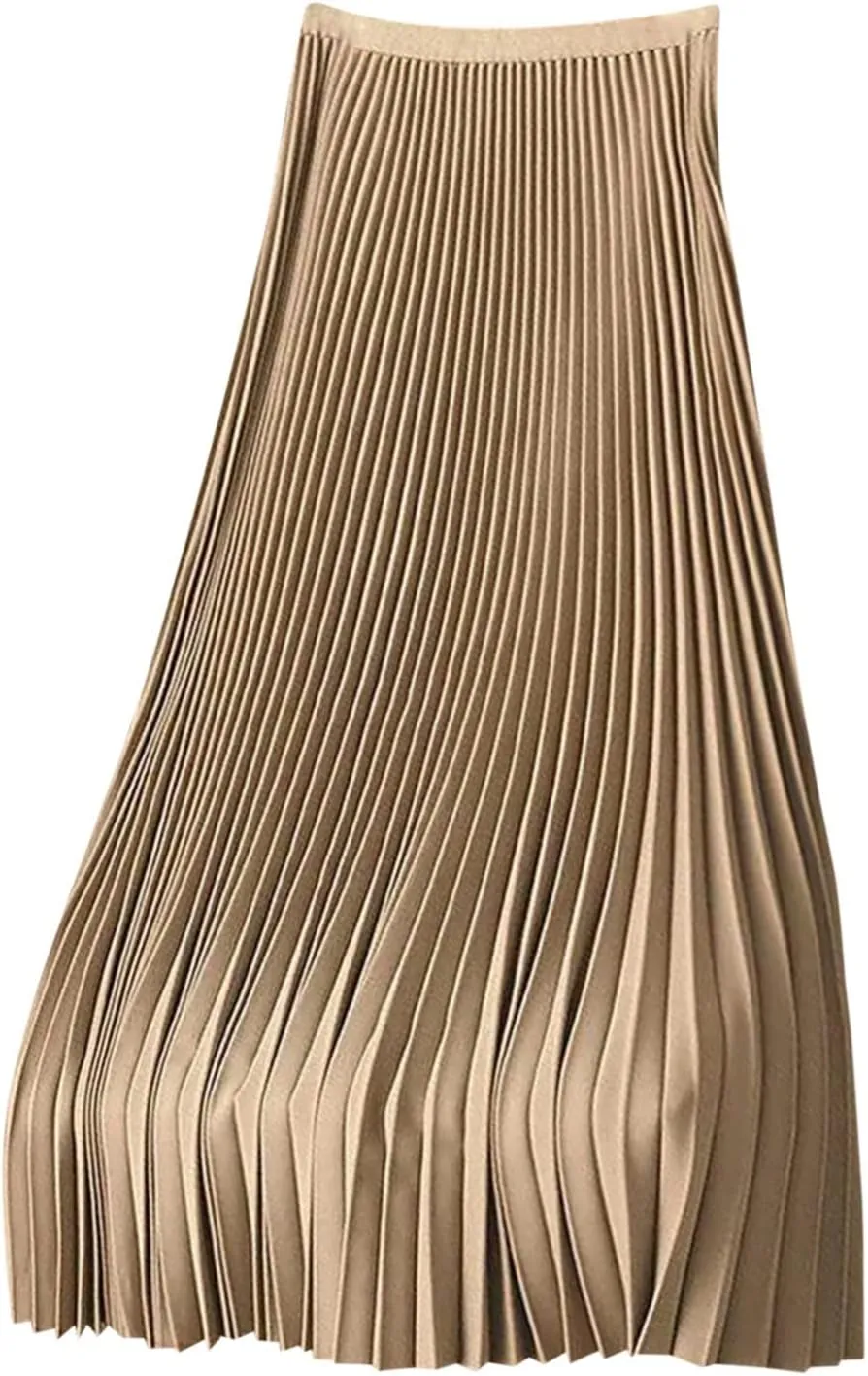 Women's Plain Satin Pleated Skirt Fashion Elastic Waist Elegant Long Skirt Summer Trendy Going Out Dress
