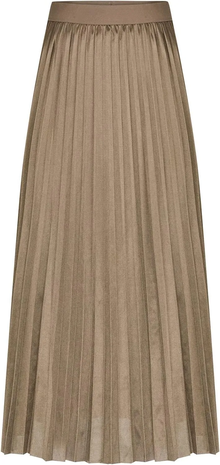Women's Plain Satin Pleated Skirt Fashion Elastic Waist Elegant Long Skirt Summer Trendy Going Out Dress