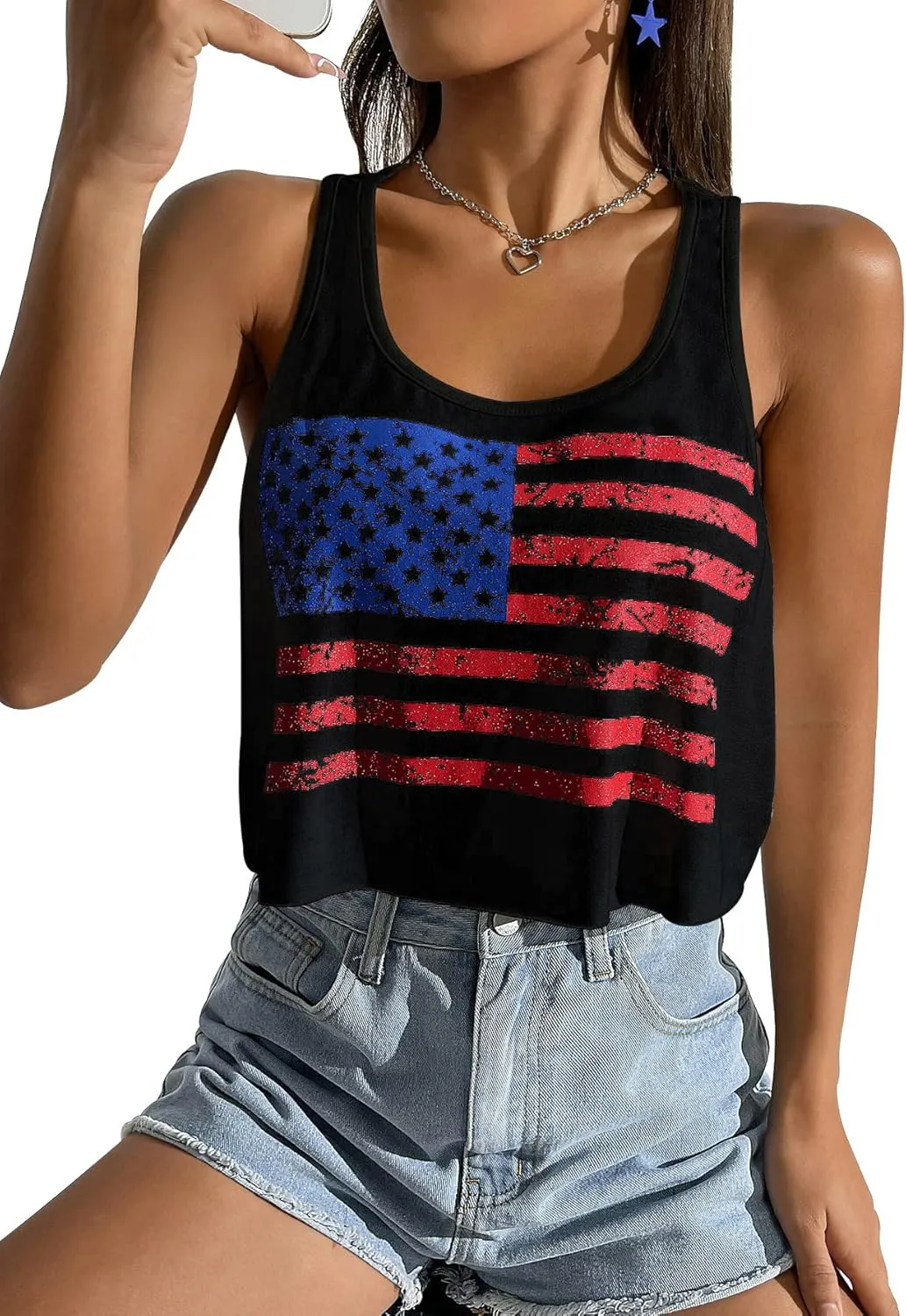 Women's Red White and Blue Shirts Patriotic Tops American Flag Graphic Crop Tops for Teen Girls