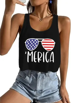 Women's Red White and Blue Shirts Patriotic Tops American Flag Graphic Crop Tops for Teen Girls