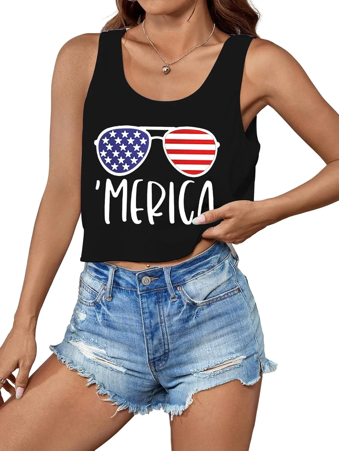 Women's Red White and Blue Shirts Patriotic Tops American Flag Graphic Crop Tops for Teen Girls