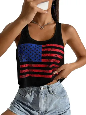 Women's Red White and Blue Shirts Patriotic Tops American Flag Graphic Crop Tops for Teen Girls