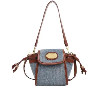 Women's Retro Splicing Handbags and Crossbody Bags,Female Purses Bucket Bags Lightweight Satchel Bags Blue