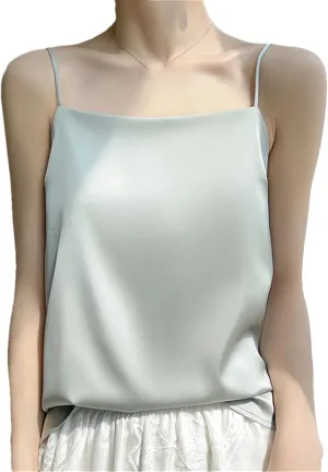 Womens Sexy Sleeveless Silk Satin Vest Top Summer Spaghetti Strap Camisole Shirt