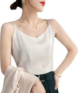 Women's Silk Sling Camisole Silk Satin Tank Tops for Women Trendy V-Neck Sleeveless Top