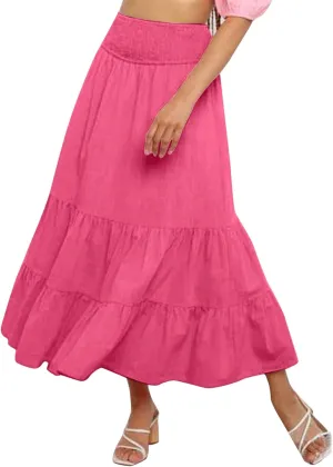 Womens Skirts Pleated A-Line Swing Skirt Vintage Irregular Midi Skirts Ruffle Layered High Waist Hip Long Skirt