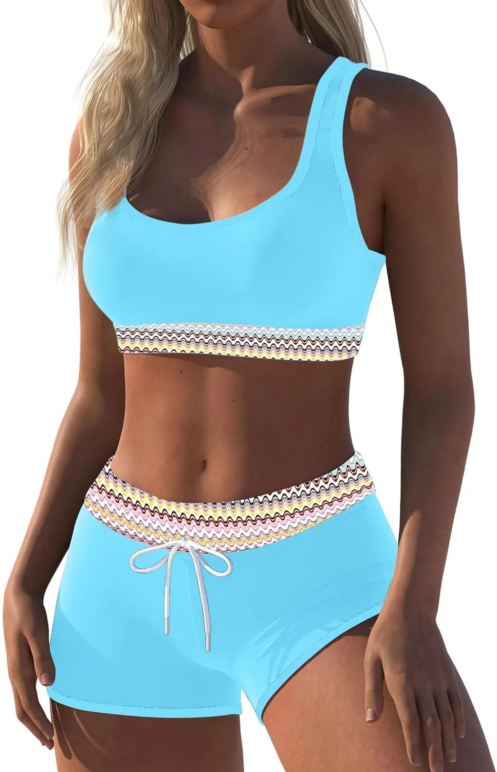 Womens Sport Two Piece Swimsuits Racerback Tops Boyshort Bottom